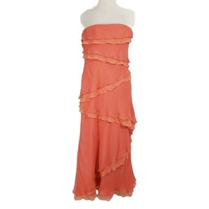 Melinda Eng Silk Chiffon Layered Pink & Orange Sleeveless Evening Dress